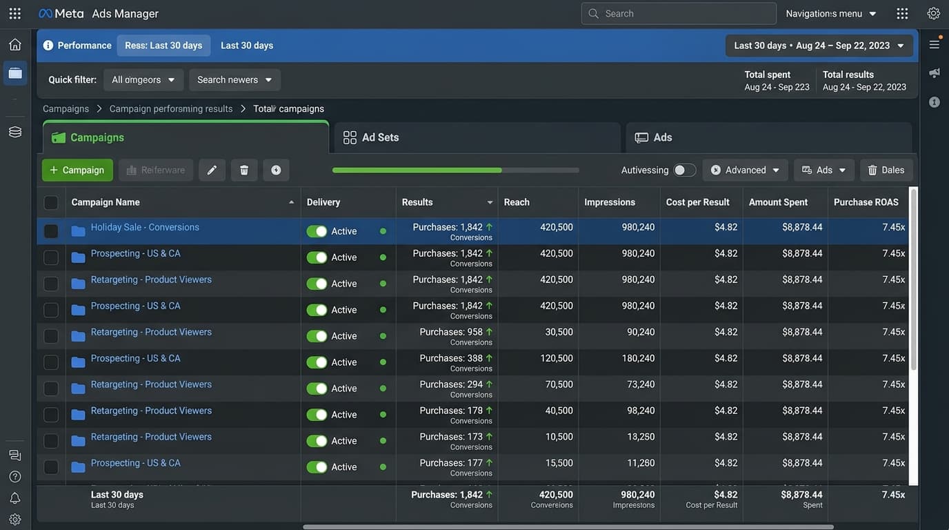 Original Meta Ads Manager Campaign Results Dashboard